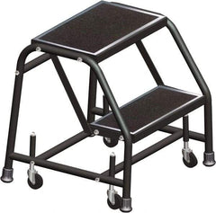 Ballymore - 19" 2 Step Ladder - Rolling Safety Ladder, 450 Lb Capacity, 19" Platform Height, 30" Base Width x 19" Base Depth, Serrated - Benchmark Tooling