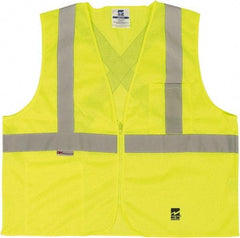 Viking - Size 4X/5XL High Visibility Green Mesh Public Safety Vest - 58 to 60" Chest, ANSI 107-2015 Type R Class 2, Zipper Closure, 2 Pockets, Polyester - Benchmark Tooling