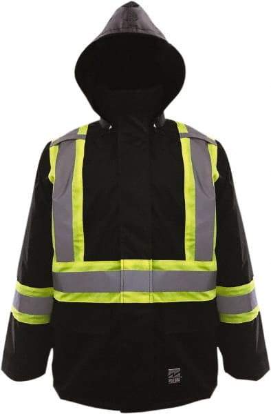 Viking - Size XL High Visibility & Water Resistant Jacket - Black, Polyester & Polyurethane, Zipper, Hook & Loop Closure, 47" Chest - Benchmark Tooling