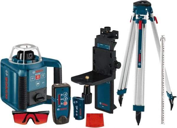 Bosch - 1,000' Measuring Range, 1/8" at 100' Accuracy, Self-Leveling Horizontal & Vertical Rotary Laser - ±5° Self Leveling Range, 1 Beam, 2-D Battery Included - Benchmark Tooling