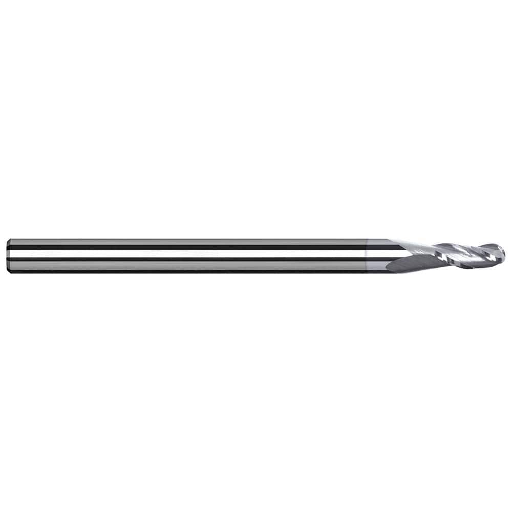 Harvey Tool - Ball End Mills; Mill Diameter (Inch): 1/64 ; Mill Diameter (Decimal Inch): 0.0150 ; Number of Flutes: 3 ; Length of Cut (Decimal Inch): 0.0230 ; Material: Solid Carbide ; Overall Length (Inch): 1-1/2 - Exact Industrial Supply