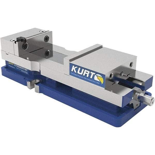 Kurt - 4" Jaw Width, 6-1/2" Jaw Opening Capacity, Horizontal Stationary Machine Vise - Reverse Manual Operation, 60 Lb Capacity, 1 Station, 14.56" Long x 84.47mm High x 1-15/64" Deep, 1.235" Jaw Height, 7,500 Lb Max Clamp Force, Ductile Iron - Benchmark Tooling