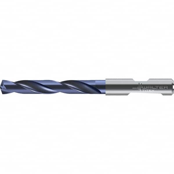 Walter-Titex - 11mm 140° Solid Carbide Jobber Drill - TiAlN Finish, Right Hand Cut, Spiral Flute, Round with Flats Shank, 118mm OAL - Benchmark Tooling