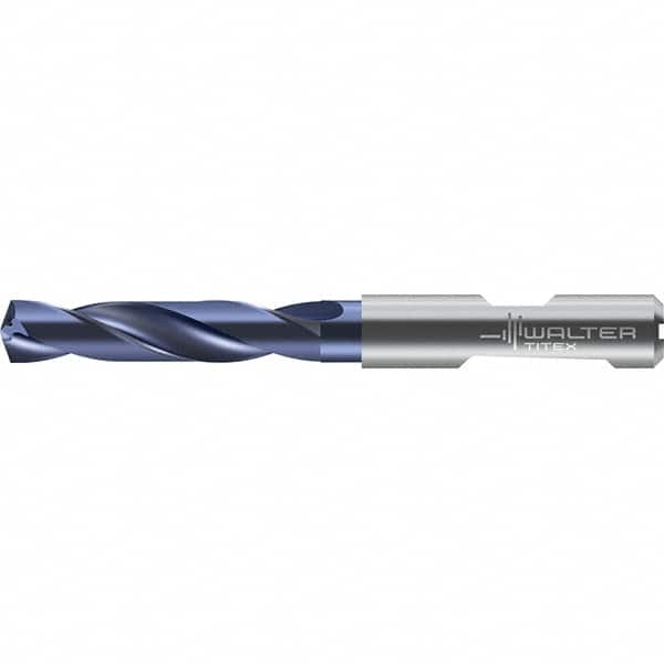 Walter-Titex - 5.1mm 140° Solid Carbide Screw Machine Drill Bit - Right Hand Cut, 28mm Flute Length, 66mm OAL, Straight Shank with Weldon Flat, Through Coolant - Benchmark Tooling