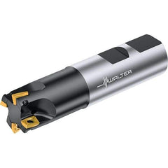 Walter - 20mm Cut Diam, 8mm Max Depth of Cut, 20mm Shank Diam, 90mm OAL, Indexable Square Shoulder End Mill - LDMW08T204R, LDMT08T204R Inserts, Weldon Shank, 0° Lead Angle, Through Coolant, Series M4130 - Benchmark Tooling