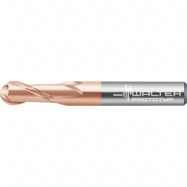 Walter-Prototyp - 16mm Diam, 12.8mm LOC, 4 Flute Solid Carbide Ball End Mill - AlTiN Finish, Single End, 92mm OAL, 16mm Shank Diam, Spiral Flute - Benchmark Tooling