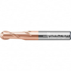 Walter-Prototyp - 16mm Diam, 12.8mm LOC, 4 Flute Solid Carbide Ball End Mill - AlTiN Finish, Single End, 92mm OAL, 16mm Shank Diam, Spiral Flute - Benchmark Tooling