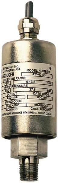 Barksdale - 5 Max psi, ±0.25% Accuracy, 7/16-20 UNF-2A (Male) Connection Pressure Transducer - 4 to 20mA Output Signal, DIN 43650 Wetted Parts, 7/16" Thread, -40 to 185°F, 30 Volts - Benchmark Tooling