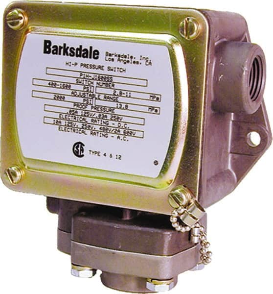 Barksdale - 3 to 85 psi Adjustable Range, 2,000 Max psi, Diaphragm Piston Pressure Switch - 1/2 NPT Female, Screw Terminals, SPDT Contact, SS Wetted Parts, 2% Repeatability - Benchmark Tooling