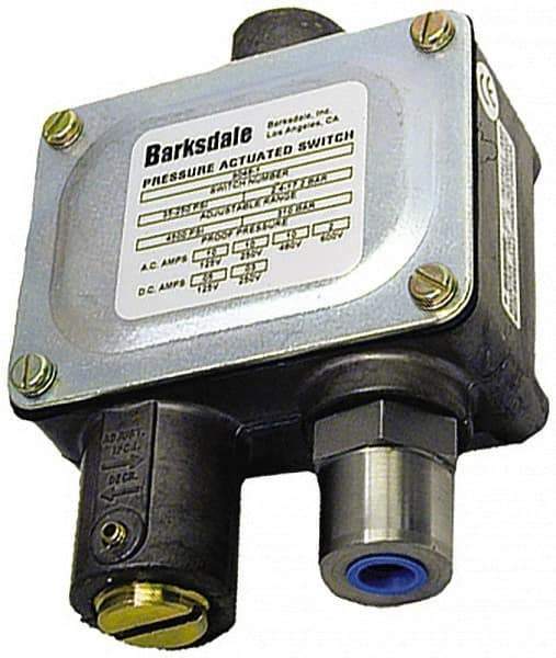 Barksdale - 700 to 10,000 psi Adjustable Range, 15,000 Max psi, Sealed Piston Pressure Switch - 1/4 NPT Female, Screw Terminals, SPDT Contact, 416SS Wetted Parts, 2% Repeatability - Benchmark Tooling