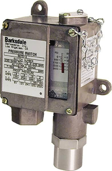 Barksdale - 20 to 200 psi Adjustable Range, 3,000 Max psi, Sealed Piston Pressure Switch - 1/4 NPT Female, Screw Terminals, SPDT Contact, 416SS Wetted Parts, 2% Repeatability - Benchmark Tooling