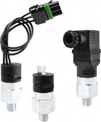 Barksdale - 75 to 300 psi Adjustable Range, 9,000 Max psi, Compact Pressure Switch - 1/4 NPT Male, 18in Free Leads, SPST/ NO Contact, Brass Wetted Parts, 3% Repeatability - Benchmark Tooling