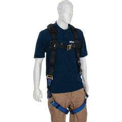 PRO-SAFE - 310 Lb Capacity, Size X-Large, Full Body Quick-Connect Harness - Polyester, Quick-Connect Leg Straps, Tongue Buckle Chest Strap, Gray/Blue, Airflow Backpad, AntiTangle Strap & Back D Ring - Benchmark Tooling