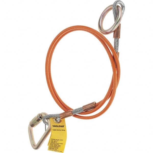 PRO-SAFE - 6' Long, D-Ring Anchor Sling - 350 Lb Capacity, Vinyl Coated Galvanized Steel Cable - Benchmark Tooling