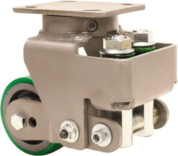 Hamilton - 4" Diam x 2" Wide, Polyurethane Mold on to Cast Iron Center Swivel Caster - 750 Lb Capacity, Top Plate Mount, 4" x 5" Plate, Sealed Precision Ball Bearing Bearing - Benchmark Tooling