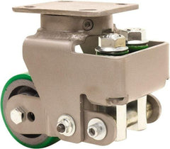 Hamilton - 4" Diam x 2" Wide, Polyurethane Mold on to Cast Iron Center Swivel Caster - 750 Lb Capacity, Top Plate Mount, 4" x 5" Plate, Sealed Precision Ball Bearing Bearing - Benchmark Tooling