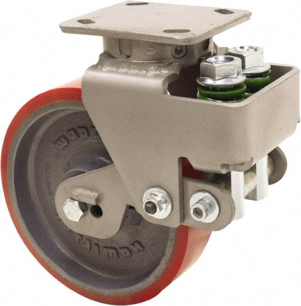 Hamilton - 8" Diam x 2" Wide, Polyurethane Mold on to Cast Iron Center Swivel Caster - 1,645 Lb Capacity, Top Plate Mount, 4" x 5" Plate, Sealed Precision Ball Bearing Bearing - Benchmark Tooling