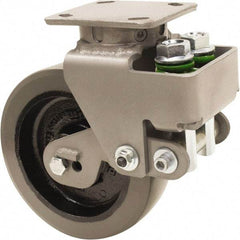 Hamilton - 8" Diam x 2" Wide, Polyurethane Mold on to Cast Iron Center Swivel Caster - 1,315 Lb Capacity, Top Plate Mount, 4" x 5" Plate, Sealed Precision Ball Bearing Bearing - Benchmark Tooling