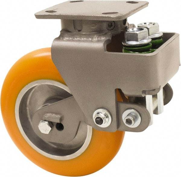 Hamilton - 8" Diam x 2" Wide, Polyurethane Mold on to Cast Iron Center Swivel Caster - 1,000 Lb Capacity, Top Plate Mount, 4" x 5" Plate, Sealed Precision Ball Bearing Bearing - Benchmark Tooling