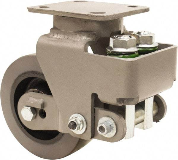 Hamilton - 6" Diam x 2" Wide, Polyurethane Mold on to Cast Iron Center Swivel Caster - 1,315 Lb Capacity, Top Plate Mount, 4" x 5" Plate, Sealed Precision Ball Bearing Bearing - Benchmark Tooling