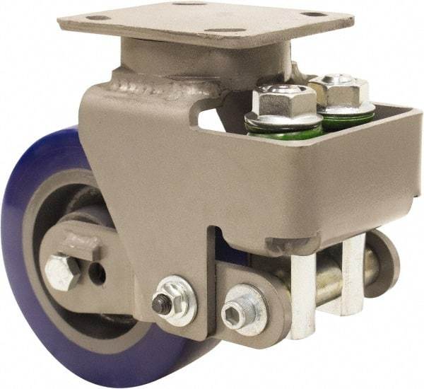 Hamilton - 6" Diam x 2" Wide, Polyurethane Mold on to Cast Iron Center Swivel Caster - 1,300 Lb Capacity, Top Plate Mount, 4" x 5" Plate, Sealed Precision Ball Bearing Bearing - Benchmark Tooling