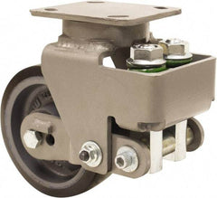 Hamilton - 6" Diam x 2" Wide, Polyurethane Mold on to Cast Iron Center Swivel Caster - 1,315 Lb Capacity, Top Plate Mount, 4" x 5" Plate, Sealed Precision Ball Bearing Bearing - Benchmark Tooling