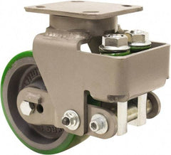 Hamilton - 6" Diam x 2" Wide, Polyurethane Mold on to Cast Iron Center Swivel Caster - 1,200 Lb Capacity, Top Plate Mount, 4" x 5" Plate, Sealed Precision Ball Bearing Bearing - Benchmark Tooling