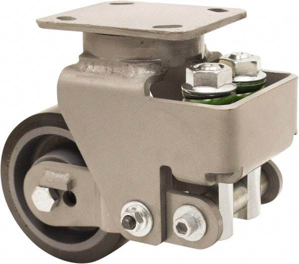Hamilton - 5" Diam x 2" Wide, Polyurethane Mold on to Cast Iron Center Swivel Caster - 1,315 Lb Capacity, Top Plate Mount, 4" x 5" Plate, Sealed Precision Ball Bearing Bearing - Benchmark Tooling