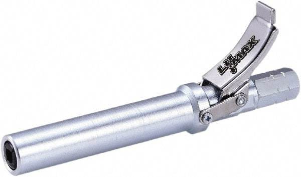 lumax - 15,000 Operating psi, 1/8 Thread, Steel Fixed Grease Gun Coupler - NPT (F) Thread, 22,000 psi Burst Pressure, Silver - Benchmark Tooling