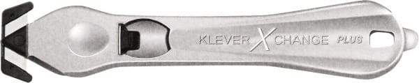 Klever Innovations - Recessed/Hook Blade Safety Cutter - 1-3/8" Carbon Steel Blade, Silver Magnesium Handle, 1 Blade Included - Benchmark Tooling