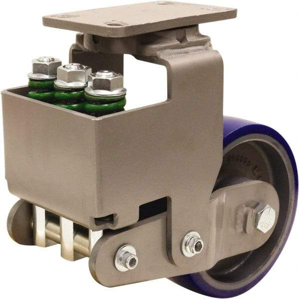 Hamilton - 8" Diam x 3" Wide, Polyurethane Mold on to Cast Iron Center Swivel Caster - 2,000 Lb Capacity, Top Plate Mount, 4-1/2" x 6-1/2" Plate, Sealed Precision Ball Bearing Bearing - Benchmark Tooling