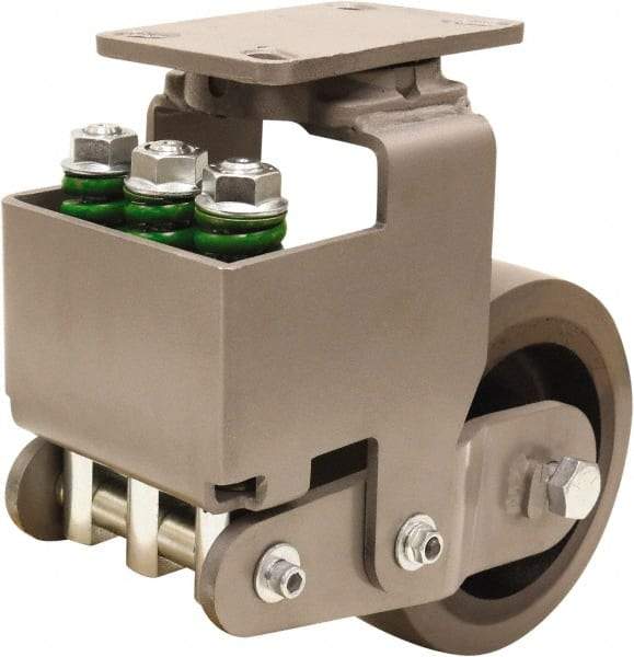 Hamilton - 8" Diam x 3" Wide, Polyurethane Mold on to Cast Iron Center Swivel Caster - 3,145 Lb Capacity, Top Plate Mount, 4-1/2" x 6-1/2" Plate, Sealed Precision Ball Bearing Bearing - Benchmark Tooling