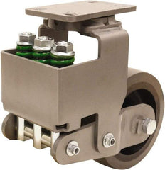 Hamilton - 8" Diam x 3" Wide, Polyurethane Mold on to Cast Iron Center Swivel Caster - 3,145 Lb Capacity, Top Plate Mount, 4-1/2" x 6-1/2" Plate, Sealed Precision Ball Bearing Bearing - Benchmark Tooling