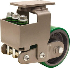 Hamilton - 6" Diam x 3" Wide, Polyurethane Mold on to Cast Iron Center Swivel Caster - 3,145 Lb Capacity, Top Plate Mount, 4-1/2" x 6-1/2" Plate, Sealed Precision Ball Bearing Bearing - Benchmark Tooling