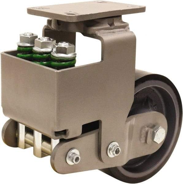 Hamilton - 6" Diam x 3" Wide, Polyurethane Mold on to Cast Iron Center Swivel Caster - 3,145 Lb Capacity, Top Plate Mount, 4-1/2" x 6-1/2" Plate, Sealed Precision Ball Bearing Bearing - Benchmark Tooling