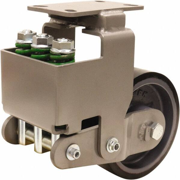 Hamilton - 8" Diam x 3" Wide, Polyurethane Mold on to Cast Iron Center Rigid Caster - 3,145 Lb Capacity, Top Plate Mount, 4-1/2" x 6-1/2" Plate, Sealed Precision Ball Bearing Bearing - Benchmark Tooling