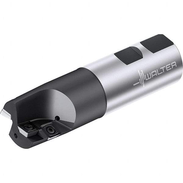 Walter - 1" Cut Diam, 13.3mm Max Depth of Cut, 1" Shank Diam, 100.94mm OAL, Indexable Square Shoulder End Mill - Weldon Shank, 0° Lead Angle, Through Coolant, Series M4792-UW - Benchmark Tooling