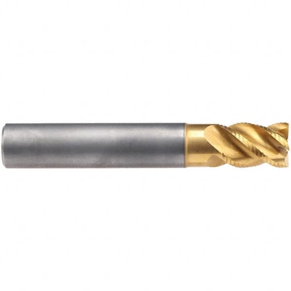 Emuge - 20mm Diam, 26mm LOC, 4 Flute Solid Carbide Roughing & Finishing End Mill - TiN/TiAlN Finish, 92mm OAL, 20mm Shank Diam, Cylindrical Shank, 45° Helix, Stub Length - Benchmark Tooling