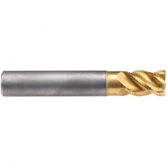 Emuge - 16mm Diam, 22mm LOC, 4 Flute Solid Carbide Roughing & Finishing End Mill - TiN/TiAlN Finish, 82mm OAL, 16mm Shank Diam, Cylindrical Shank, 45° Helix, Stub Length - Benchmark Tooling