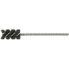 Brush Research Mfg. - 1" Diam Helical Natural Bristle Tube Brush - Single Spiral, 0.01" Filament Diam, 2" Brush Length, 6" OAL, 0.22" Diam Galvanized Steel Shank - Benchmark Tooling