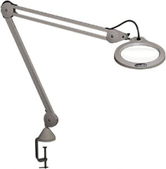 Vision Engineering - 30" Arm, Spring Suspension, Clamp Mount, LED, Light Gray, Magnifying Task Light - 10 Watts, 100-240 Volts, 2.25x Magnification, 5" Wide x 8" Long - Benchmark Tooling