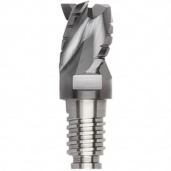 Kennametal - 3/8" Diam, 9/32" LOC, 3 Flute, 0.015" Corner Radius End Mill Head - Solid Carbide, AlTiN Finish, Duo-Lock 10 Connection, Spiral Flute, 35° Helix, Centercutting - Benchmark Tooling