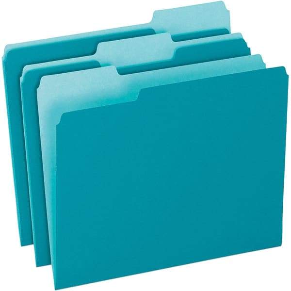 Pendaflex - 11-5/8 x 9-1/2", Letter Size, Teal, File Folders with Top Tab - 11 Point Stock, Assorted Tab Cut Location - Benchmark Tooling