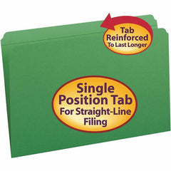 SMEAD - 14-3/4 x 9-1/2", Legal, Green, File Folders with Top Tab - 11 Point Stock, Straight Tab Cut Location - Benchmark Tooling