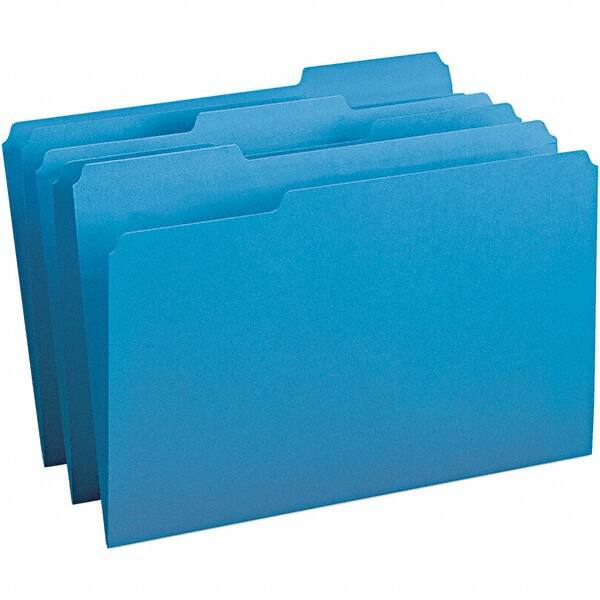 SMEAD - 14-3/4 x 9-1/2", Legal, Blue, File Folders with Top Tab - 11 Point Stock, Assorted Tab Cut Location - Benchmark Tooling