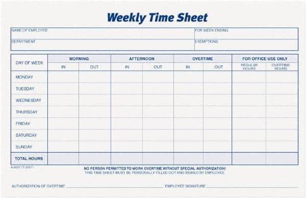 TOPS - 8-1/2" High x 5-1/2" Wide Weekly Time Sheets - Purple, White, Use with Manual Entries - Benchmark Tooling