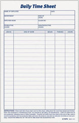 TOPS - 5-1/2" High x 8-1/2" Wide Daily Time & Job Sheets - Gray, White, Use with Manual Entries - Benchmark Tooling