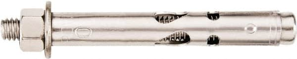 Powers Fasteners - 3/4" Diam, 1/4" Drill, 3" OAL, 2-1/4" Min Embedment Sleeve Concrete Anchor - 304 Stainless Steel, Flat Head, Combination Slotted/Phillips Drive, 3" Thread Length - Benchmark Tooling