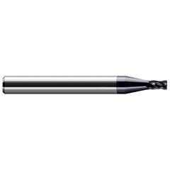 Corner Radius End Mill: 0.025″ Dia, 0.038″ LOC, 0.01″ Radius, 4 Flutes, Solid Carbide 1-1/2″ OAL, 1″ Shank Dia, Helix, AlTiN Coated, Corner Radius End, Centercutting