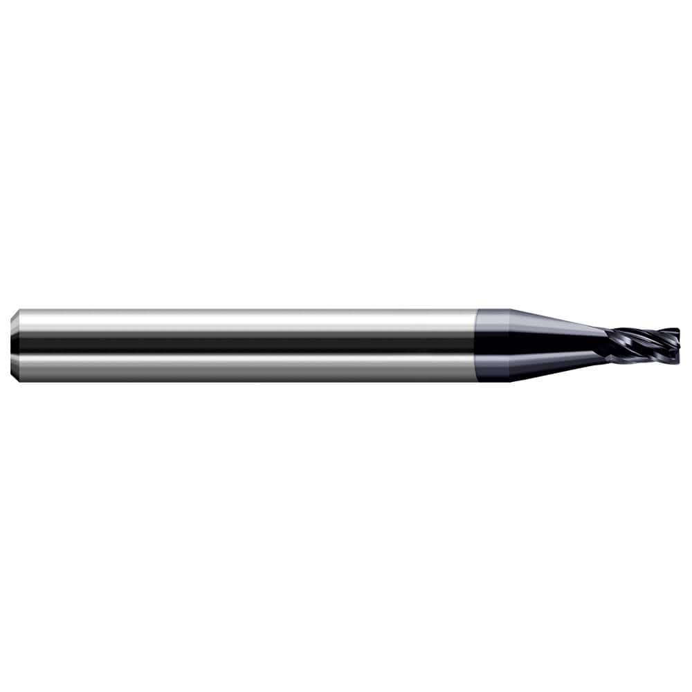 Corner Radius End Mill: 0.1562″ Dia, 0.235″ LOC, 0.02″ Radius, 4 Flutes, Solid Carbide 2″ OAL, 3/16″ Shank Dia, 30 ° Helix, AlTiN Coated, Corner Radius End